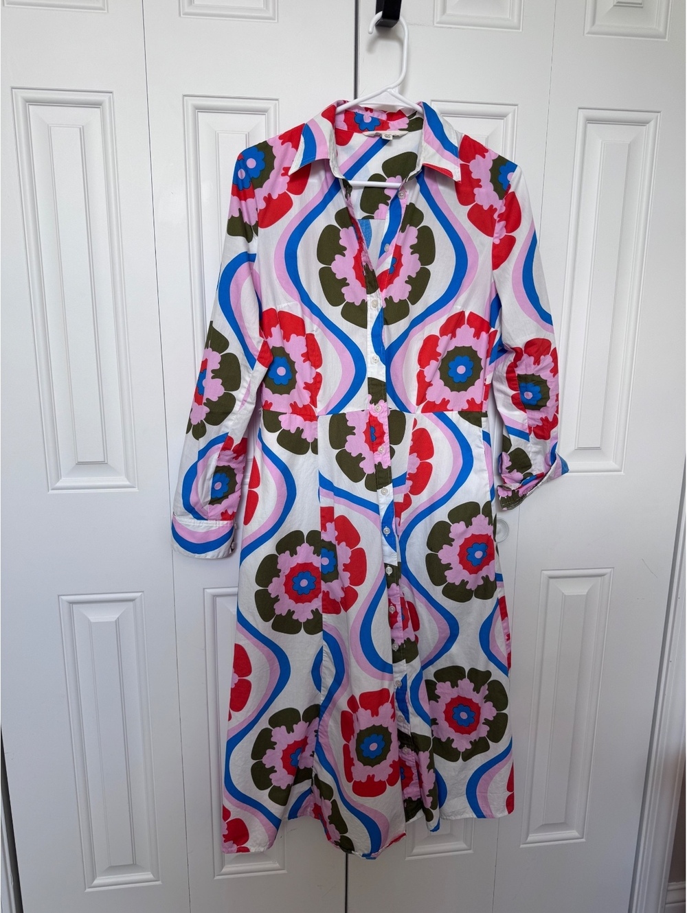 Boden Retro Floral Shirt Dress US 6R Mod Midi No Belt long